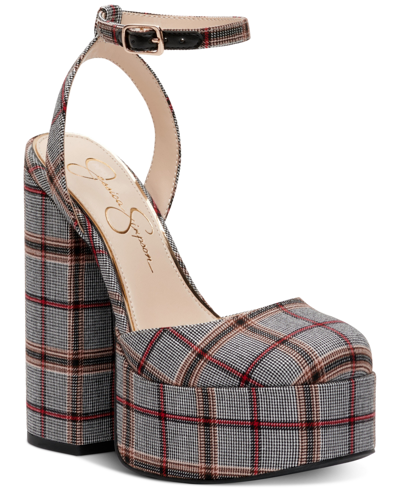 Jessica Simpson Women's Skilla Block-heel Platform Pumps Women's Shoes In Black/white
