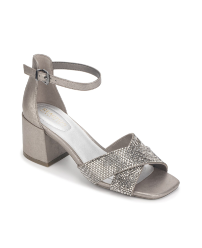 Kenneth Cole Reaction Women's Mix X-band Jewel Block Heel Dress Sandals Women's Shoes In Pewter