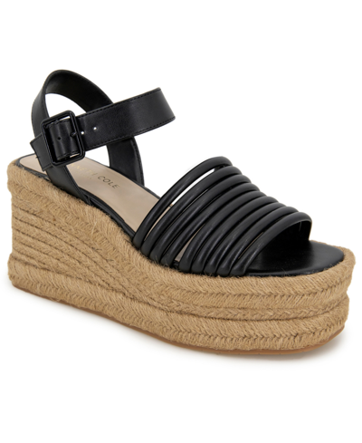 Kenneth Cole New York Women's Shelby Espadrille Platform Sandals Women's Shoes In Black Leather Madrid Polyurethane