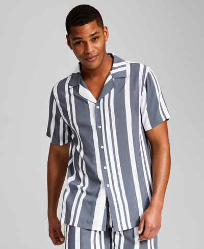 And Now This Now This Mens Stripe Button Down Camp Shirt Stripe Drawstring Shorts Created For Macys In Grey