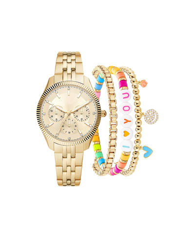 Jessica Carlyle Women's Blush Leather Strap Analog Watch 36mm With Matching Bracelet And Earrings Set In Gold-tone