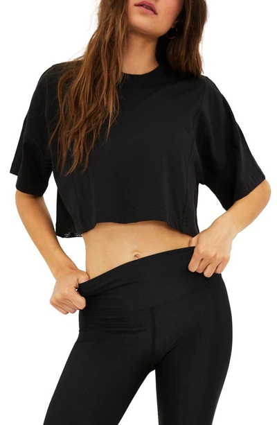 Beach Riot Esme Mesh Back Cotton & Modal Crop T-shirt In Black