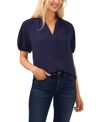 Cece Ruffle Neck Raglan Seam Split Neck Blouse In Blue