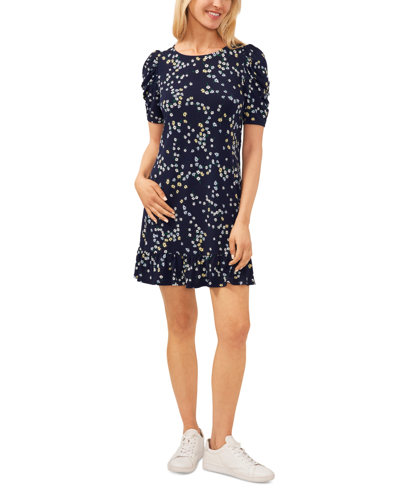 Cece Women's Printed Puff-sleeve Pullover Knit Dress In Blue