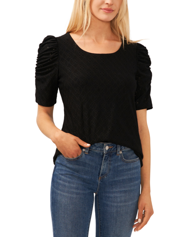 Cece Eyelet Puff Sleeve Top In Rich Black