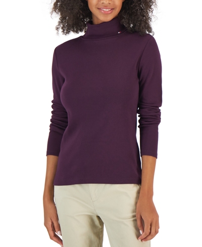 Tommy Hilfiger Women's Long Sleeve Cotton Turtleneck Top In Aubergine