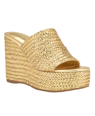 Guess Women's Yenisa Single Band Slide Platform Wedge Sandal Women's Shoes In Gold