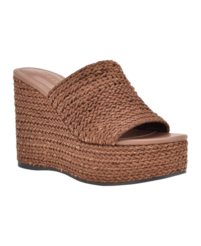 Guess Women's Yenisa Single Band Slide Platform Wedge Sandal Women's Shoes In Medium Brown