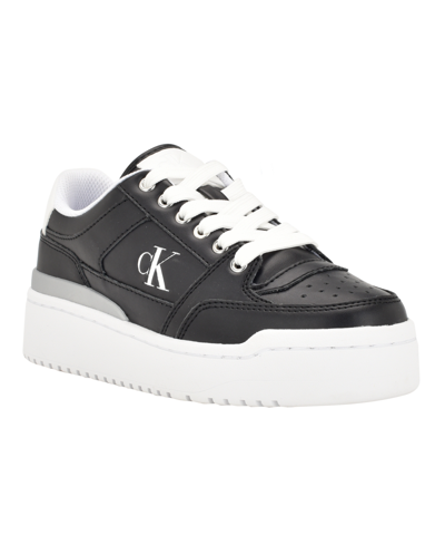 Calvin Klein Women's Alondra Casual Platform Lace-up Sneakers In Black