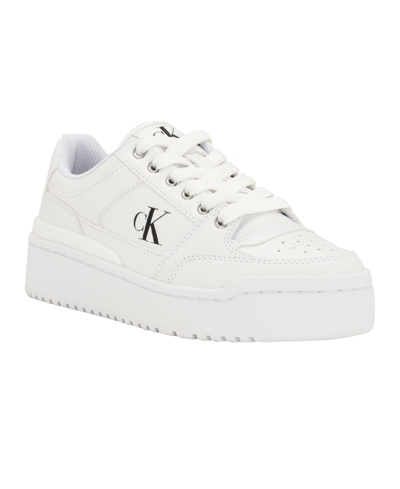 Calvin Klein Women's Alondra Casual Platform Lace-up Sneakers In White