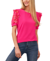 Cece Scattered Ditsy Puff Sleeve Mixed Media Top In Pink