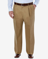 Haggar Men's Big & Tall Premium No Iron Khaki Classic-fit Pleated Hidden Expandable Waistband Pants In Tan/beige