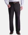 Haggar Jmh Men's 4-way Stretch Textured Plaid Classic Fit Flat Front Performance Dress Pant In Gray