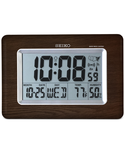 Seiko Everything Digital R Wave Clock In Brown And Silver