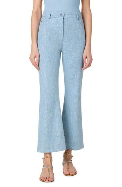 Akris Punto Cali Metallic Speck Bootcut-leg Ankle Denim Trousers In Pale Blue Denim