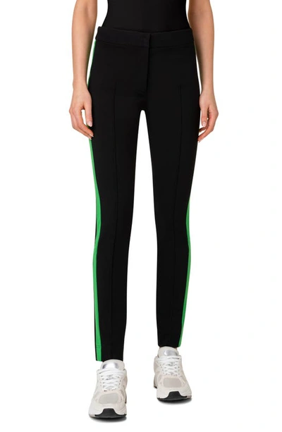 Akris Punto Mara Jersey Pants With Contrast Stripe In Black-tech Green