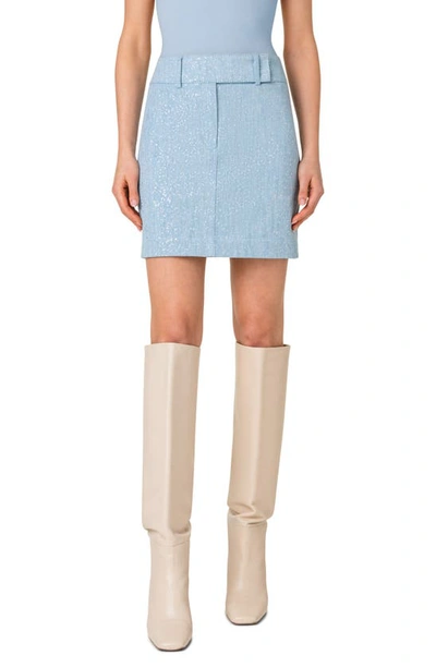 Akris Punto Metallic Sprinkle Denim Mini Skirt In 071 Pale Blue Denim