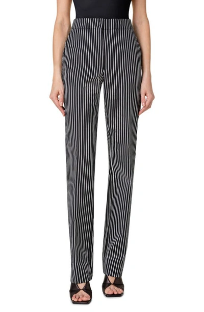 Akris Punto Chio Pinstripe Cotton Blend Straight Leg Pants In 093 Black-cream