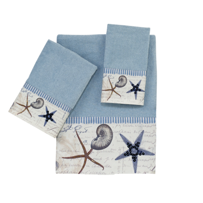 Avanti Antigua Starfish & Seashells Cotton Fingertip Towel, 11" X 18" In Bluefog