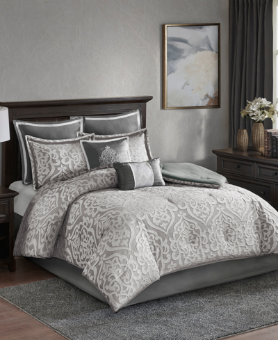 Madison Park Odette California King 8 Piece Jacquard Comforter Set Bedding In Silver