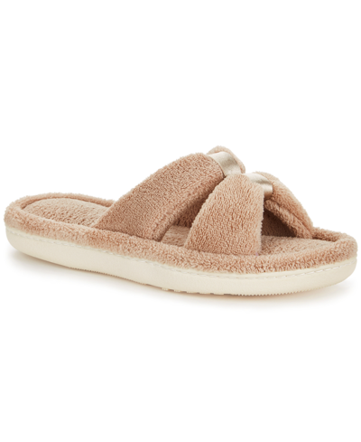 Isotoner Signature Women's Micro Terry X-slide Slippers In Tan/beige