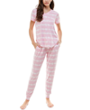 Roudelain V-neck T-shirt & Jogger Pants Pajama Set In Pink