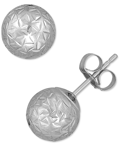 Macy's Textured Ball Stud Earrings In 14k White Gold