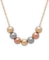 Italian Gold Tri-tone Beaded Necklace In 10k Yellow, White And Rose Gold