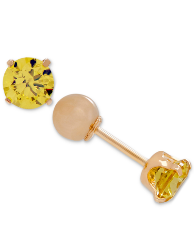 Macy's Kids' Children's Cubic Zirconia November Birthday Reversible Earrings In 14k Gold