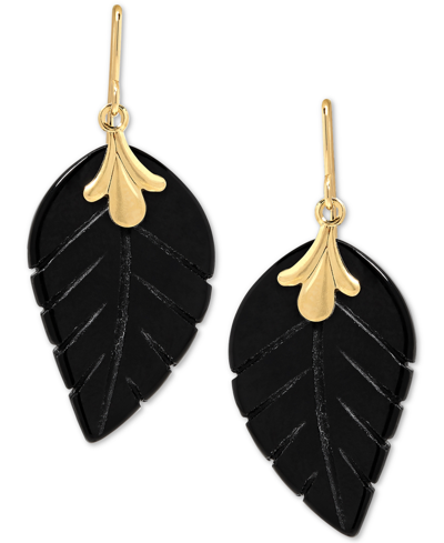 Macy's Leaf Earrings In 10k Gold In Onyx