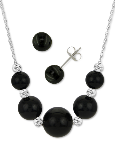 Macy's 2-pc. Set Black Onyx Statement Necklace & Matching Stud Earrings In Sterling Silver