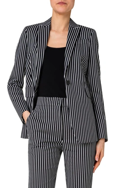 Akris Punto Pinstripe Jacquard Cotton Blend Blazer In 093 Black-cream