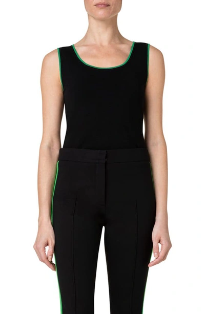 Akris Punto Colorblock Merino Wool Knit Tank Top In Black-tech Green