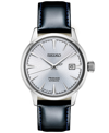 Seiko Men's Automatic Presage Black Leather Strap Watch 40.5mm In White