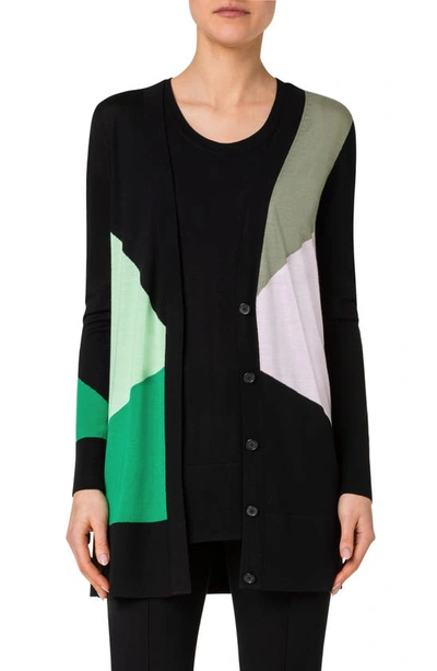 Akris Punto Kaleidoscope Long Knit Cardigan In Black Multi