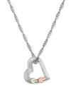 Black Hills Gold Floating Heart Pendant 18" Necklace In Sterling Silver With 12k Rose And Green Gold In Tan/beige