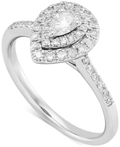 Macy's Diamond Pear Halo Engagement Ring (1/2 Ct. T.w.) In 14k White Gold In Metallic