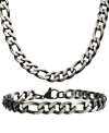 Inox Figaro Link 8" Bracelet And 22" Necklace Set In Silver