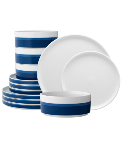 Noritake Colorstax Stripe 12 Piece Dinnerware Set In Blue