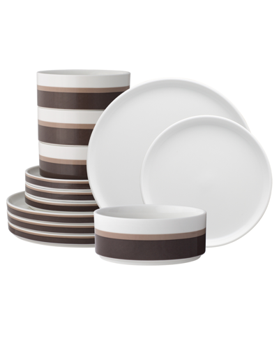 Noritake Colorstax Stripe 12 Piece Dinnerware Set In Brown