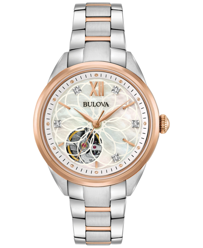 Bulova Two-tone Automatic Watch, 34.5mm In White/rose