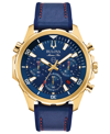 BULOVA MEN'S CHRONOGRAPH MARINE STAR BLUE LEATHER & SILICONE STRAP WATCH 43MM