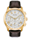 Bulova Men's Chronograph Wilton Brown Leather Strap Watch 46.5mm In White