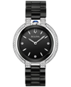 Bulova Women's Diamond (1/3 Ct. T.w.) Rubaiyat Stainless Steel & Black Ceramic Bracelet Watch 35mm In White