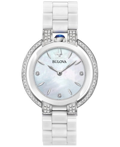 Bulova Women's Rubaiyat Diamond (1/3 Ct. T.w.) Stainless Steel And White Ceramic Bracelet Watch 35mm