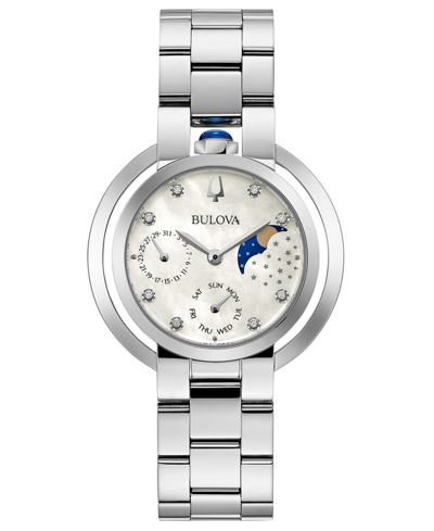 Bulova Women's Rubaiyat Diamond-accent Stainless Steel Bracelet Watch 35mm In White