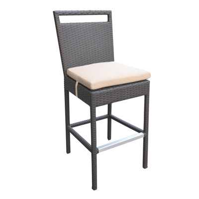 Armen Living Tropez Outdoor Patio Wicker Barstool With Water Resistant Beige Fabric Cushions In Black