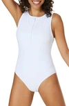 Andie Malibu Ribbed One-piece Swimsuit In White Ribbed