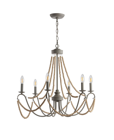 Jonathan Y Rustica 6-light 27" Adjustable Greige, Wood Bead Led Chandelier In Gray