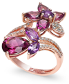 Effy Collection Bordeaux By Effy Multi-stone (5-1/4 Ct. T.w.) And Diamond (1/5 Ct. T.w.) Flower Ring In 14k Rose Gol In Red